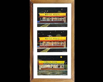 Waffle House Art, marco de 12 x 20, 3 tapetes para ventanas, impresiones firmadas y numeradas