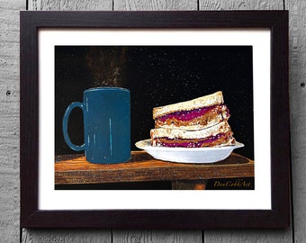Framed Peanut Butter and Jelly Sandwich Prints, Watercolor Art