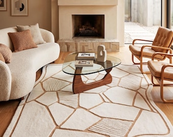 Hand Tufted Wool Area Rug | Irregular Abstract Beige Modern Carpet (6x9)