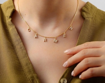 Collier prénom personnalisé en acier inoxydable – lettre alphabet en zircon – bijou chic doré – cadeau femme