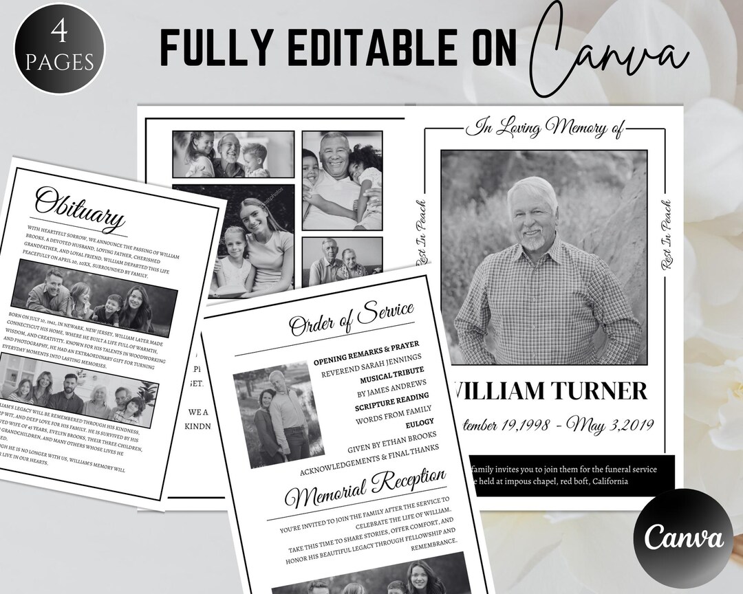 Elegant Funeral Program Template, Canva Celebration of Life Funeral ...