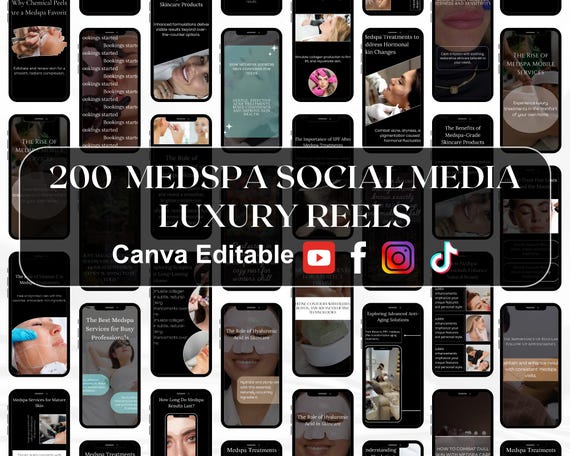 200 Medspa Social Media Reels: Botox & Skincare (Canva Template)