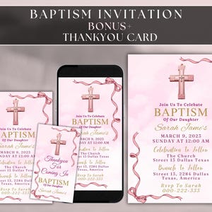 Vintage floral baptism phone invitation for a girl, floral invitation template, baptism invitation dusty pink template, elegant invitation