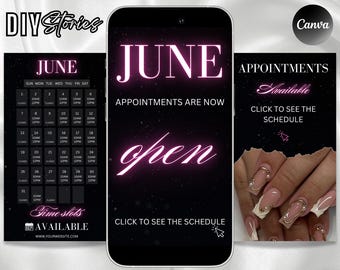 2025 Instagram Story Calendar Template: Nail Tech Appointments (Editable Canva PDF)