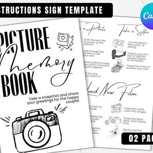 Instax Mini 12 Instructions Sign, Polaroid Guestbook 8x10 5x7 A4, Photo Guestbook Sign, How to Load New Film, Wedding Guest Book,minimalist