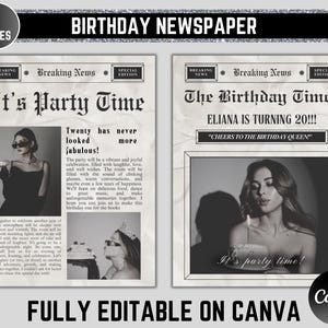 Birthday Newspaper Template, Custom Newspaper Large, The Birthday Times Newspaper Canva Template, Birthday Party Invite Newspaper,Photoshoot