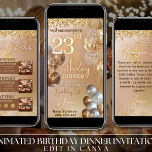 Brown Birthday Dinner Invitation: Editable Text Evite Template (1080x1920px Digital Download)