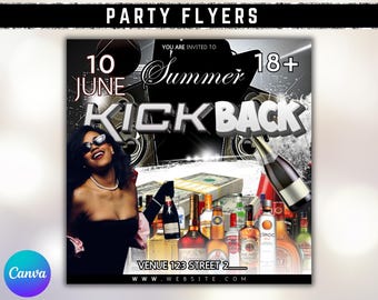 Editable Kickback Party Flyer: Club DJ Event, Social Media Template (Canva, Instant Download)