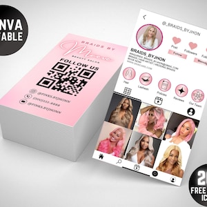 Instagram Visitenkarten, DIY Canva Template Design, schwarze und rosa Lash-Karte, Make Up Artist Salon Karten, Vorgefertigte Lash Beauty-Visitenkarte