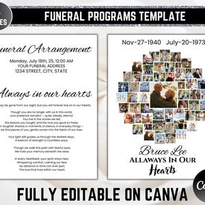 Funeral Heart Collage Program Template, Obituary program Memorial program Printable Funeral Service foldable funeral program , CANVA