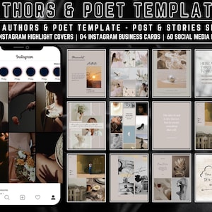 Plantillas de Instagram para: poetas, escritores, blogueros, artistas, autores, publicaciones e historias editables en Canva, letras en papel Polaroid para álbumes de recortes y escritura a mano