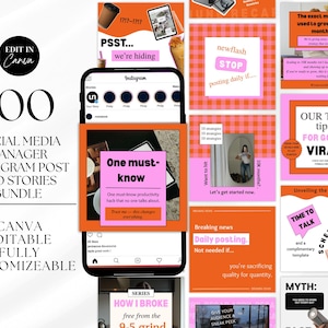100 szablonów postów na Instagram w mediach społecznościowych: Canva Editable