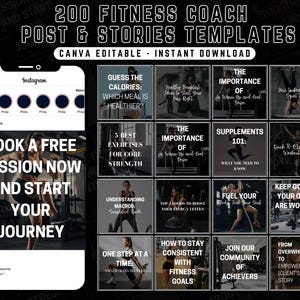 Fitness Coach Instagram Templates: Minimalist Gym Posts (Canva Editable)