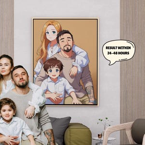 Portrait de famille personnalisé style anime - Transformez votre photo de famille en art anime personnalisé mignon - téléchargement numérique