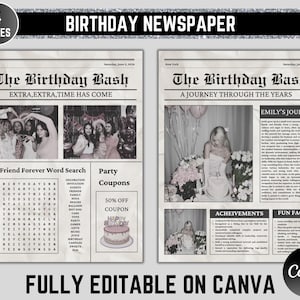 Canva Birthday Newspaper Template, Editable Newspaper Birthday, Large Newspaper Template, Birthday Newspaper For Photography