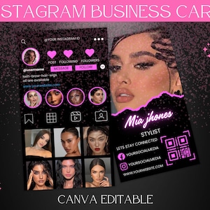 Carte de visite Instagram 2025 pour cils tech, carte de visite IG, modèle de carte de visite bricolage en toile, carte de visite QR Code
