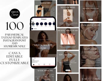 Paramedical Tattoo Instagram Templates: Scar Camouflage Social Media (Canva Editable)
