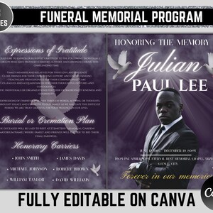 Purple Cloud Funeral Program Template: 8-Page Memorial (Digital Download, Canva Template 8.5x11 inch )