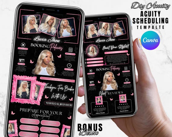 Acuity Scheduling Template Hair Stylist, Pink Acuity Template, Esthetician Website, Booking Flyer, Hair Lash Website, Lash Nail Braid Tech