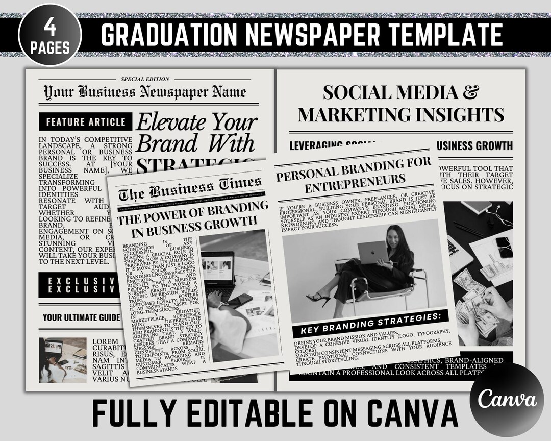 Business Newspaper Template | Customizable Canva Photoshoot Prop ...
