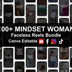 100 Reels de Mentalidad Femenina: Frases Motivacionales Sin Rostro (Editables en Canva)