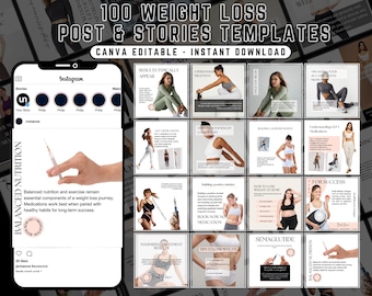 Weight Loss Instagram Templates: Medical GLP1 Social Media (Canva Editable)