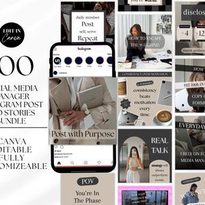 Social Media Manager Templates - Canva Templates for Coaches - Social Media Marketing - Portrait Instagram Post Templates - Carousel Posts