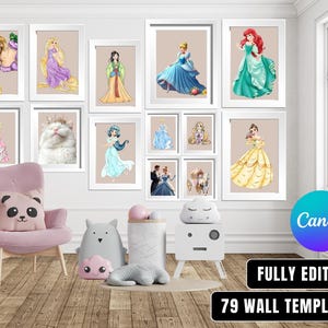 Princess Wall Art Bundle, 70 Printable Nursery Art, Girls Room Decor, Princess Themed Wall Prints, Princess , Fairy Tale Decor