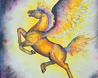 Flying Horse Original Watercolor Painting