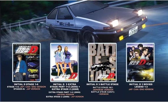 DVD Anime Initial D Complete Stage 1-6 +3 Movie +3 Extra Stage +3