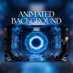 Fondo animado / Sala de portal de estación espacial de ciencia ficción con vórtice de energía azul y tecnología futurista / Descarga digital MP4 / AB679