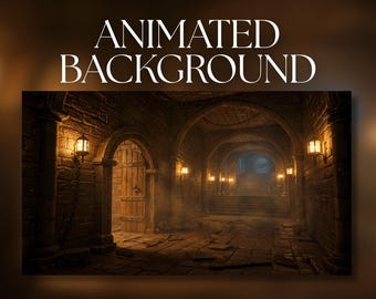 Animated Background | Medieval Dungeon Corridor | Stone Archways & Lanterns | MP4 Digital Download | AB553