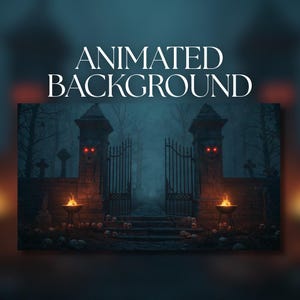 Animerad bakgrund | Spökportar till kyrkogård | Eldfacklor och gargoyler | MP4 digital nedladdning för streaming | AB728