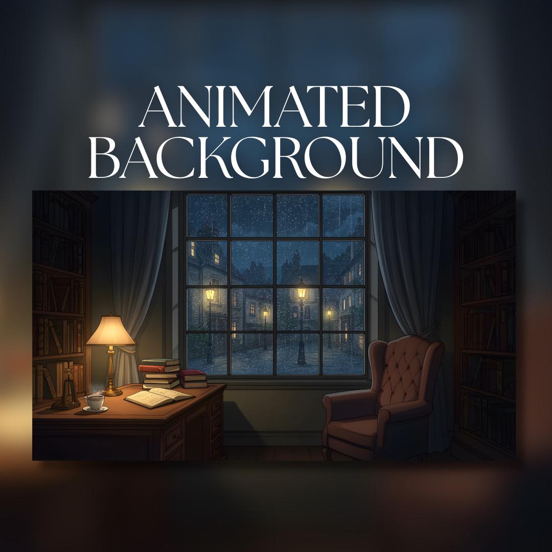 Study Background Animation Animated Background | Victorian Study Interior at Night | Rainy Window ...