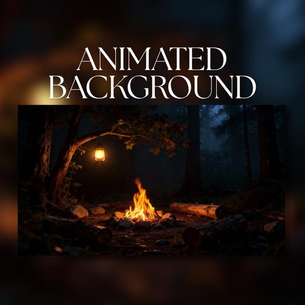 Animated Background | Cozy Campfire in Forest at Night | Lantern & Flames | Seamless Loop | Digital Download | AB254