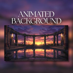 Fondo animado / Templo romano al atardecer / Escena de estanque reflectante / Arquitectura antigua / Descarga digital MP4 para streaming / AB246