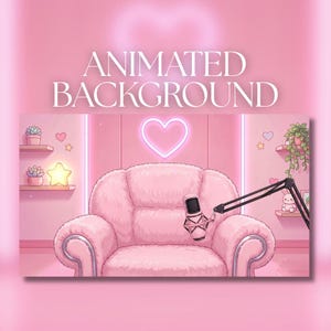 Animierter Hintergrund | Kawaii Rosa Podcast-Studio-Stuhl Einrichtung | Niedliches VTuber Zimmer | AVT42