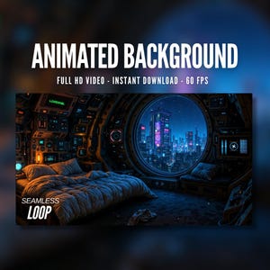 Animated Background | Futuristic Sci-Fi Bedroom | Cyberpunk City View | Rain Window | Cozy Bed | MP4 Digital Download for Streaming | AB174