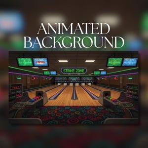 Fondo animado / Bolera con estilo pixel art / Zona de strike de neón / Ambiente arcade retro / Descarga digital MP4 / AB225