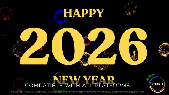 Animated Background Happy New Year 2026 Fireworks Celebration Night  MP4 Digital Download for Streaming AB138
