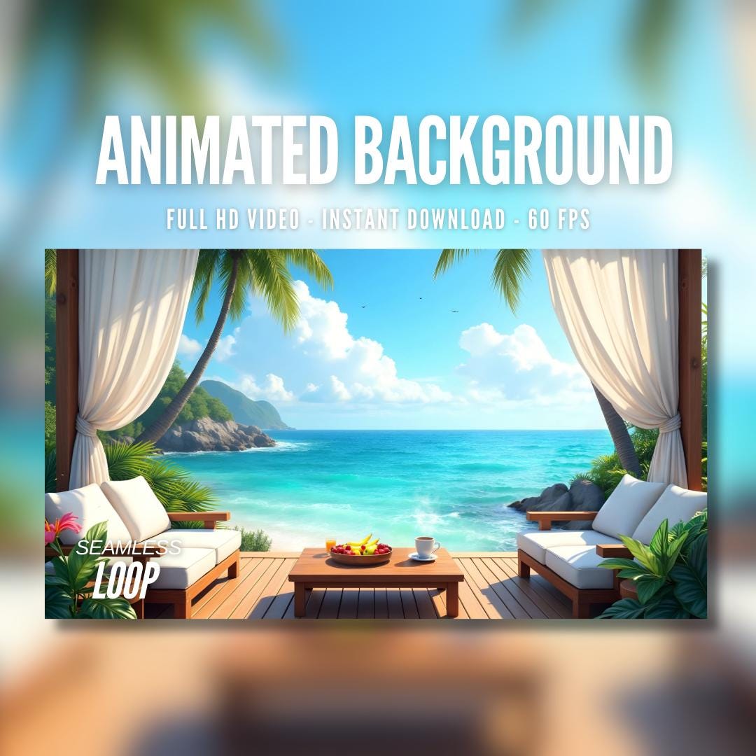 Animated Background | Seaside Lounge Overlooking Ocean | Tropical Beach ...