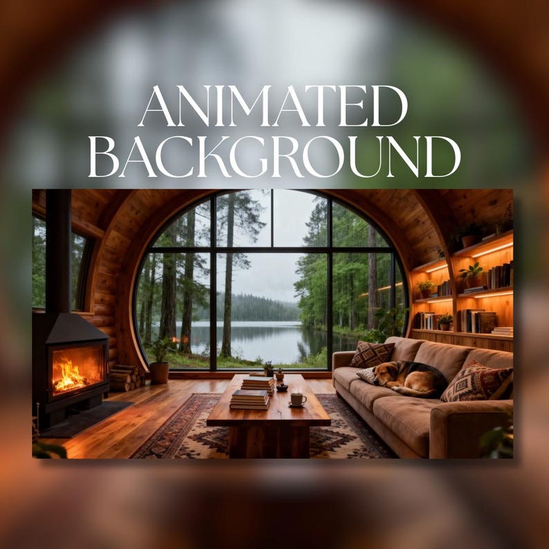 Animated Background | Cozy Forest Cabin Living Room | Fireplace ...