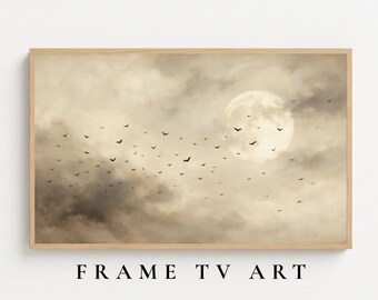 Frame TV Art | Vintage Full Moon with Flying Bats | Halloween Night Sky | Oil Painting | Digital Download | TV17