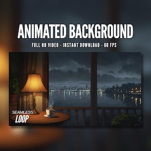Animated Background | Cozy Rainy Night | Coffee by the Window | City Skyline Reflections | MP4 Digital Download for Streaming | AB680