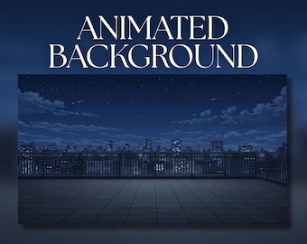Animated Background | Rooftop Terrace Overlooking City Skyline | Starry Night Cityscape | MP4 Digital Download | AB11