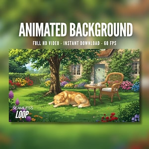 Animated Background | Golden Retriever in Garden | Peaceful Summer Garden | Fluttering Butterflies | Twitch | Stream | AB281