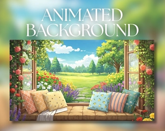 Animated Background | Cozy Garden Window Seat | Blooming Summer Meadow View | MP4 Digital Download | AB4