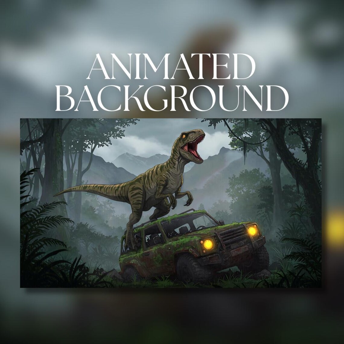 Animated Background | Raptor Roaring on Jungle Jeep | Rainstorm Forest ...