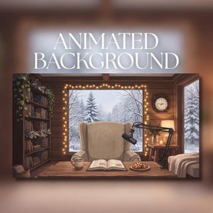 Animerad bakgrund | Mysigt vinterläsrum | Snöigt skogsfönster och podcast-skrivbord | VTuber-streamingbakgrund | AVT152