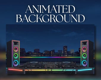 Animated Background | Rooftop DJ Setup with RGB Speakers & City Night Skyline | VTuber Streaming Background | AVT54
